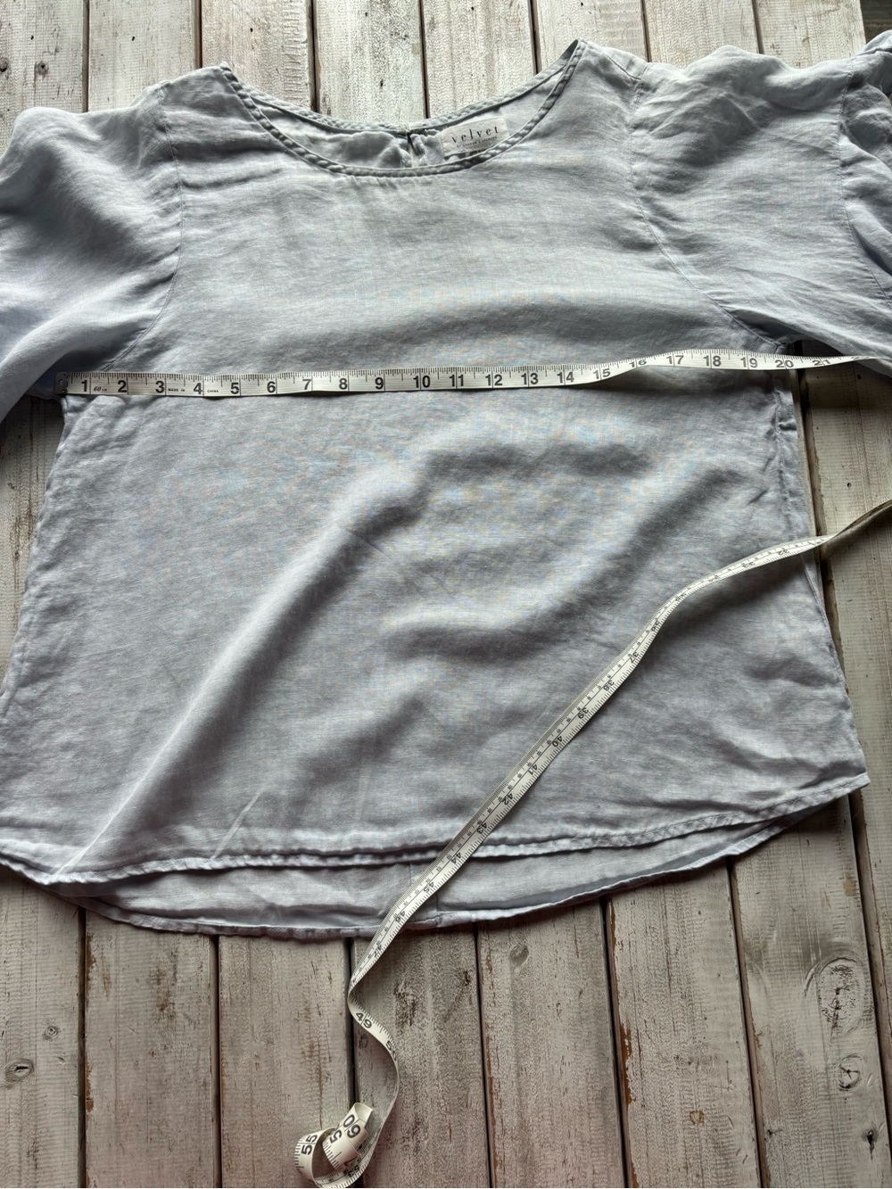 Velvet by Graham & Spencer Linen Ruffle Sleeve Blouse Pale Blue XS - Picture 4 of 10